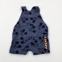 'Mickey' Mouse Appliqued Navy Short Dungarees - Boys Newborn