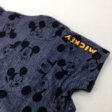 'Mickey' Mouse Appliqued Navy Short Dungarees - Boys Newborn