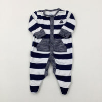 Car Motif Navy & White Striped Babygrow - Boys Newborn