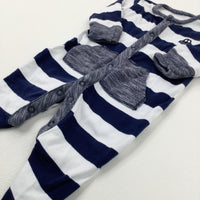 Car Motif Navy & White Striped Babygrow - Boys Newborn