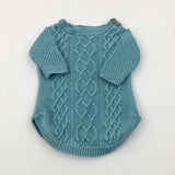 Patterned Turquoise Knitted Dress - Girls Newborn