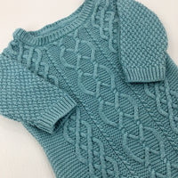 Patterned Turquoise Knitted Dress - Girls Newborn