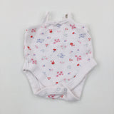 Flowers White Cotton Bodysuit - Girls Newborn