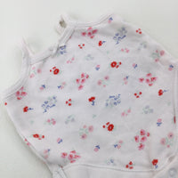 Flowers White Cotton Bodysuit - Girls Newborn