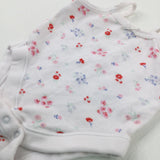 Flowers White Cotton Bodysuit - Girls Newborn