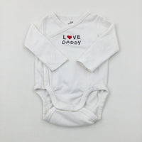 'Love Daddy' White Cotton Long Sleeve Bodysuit - Boys 0-3 Months