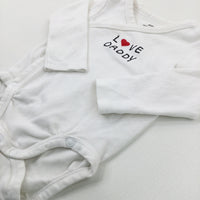 'Love Daddy' White Cotton Long Sleeve Bodysuit - Boys 0-3 Months