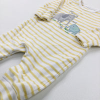 'Mummy And Me' Elephants Appliqued Yellow Striped Romper - Boys 0-3 Months