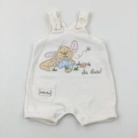 'So Cute' Winnie The Pooh's Little Roo Appliqued White Short Dungarees - Girls 0-3 Months