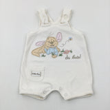 'So Cute' Winnie The Pooh's Little Roo Appliqued White Short Dungarees - Girls 0-3 Months