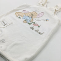 'So Cute' Winnie The Pooh's Little Roo Appliqued White Short Dungarees - Girls 0-3 Months