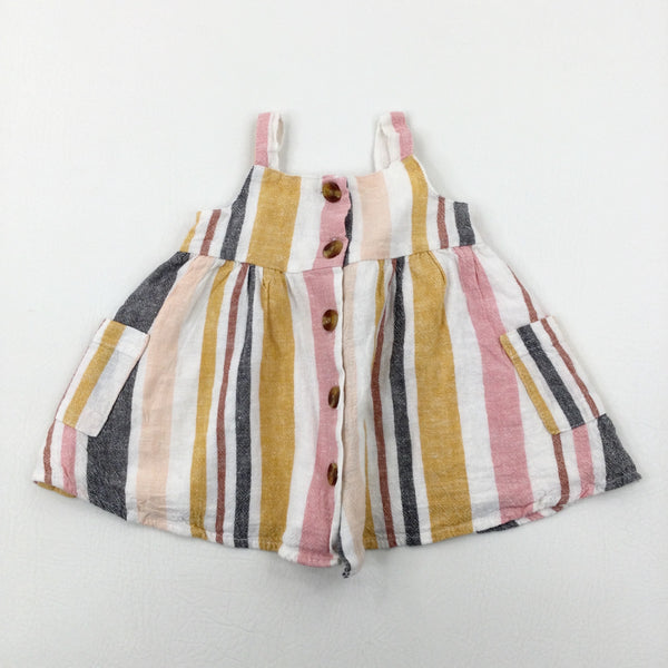 Colourful Striped Linen Mix Dress - Girls 0-3 Months
