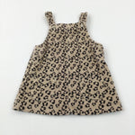 Animal Print Tan Cord Dungaree Dress - Girls 3-6 Months