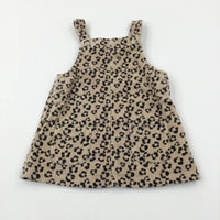 Animal Print Tan Cord Dungaree Dress - Girls 3-6 Months