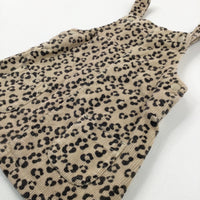 Animal Print Tan Cord Dungaree Dress - Girls 3-6 Months