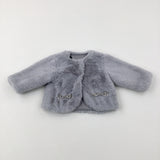 Bows Grey Fluffy Smart Coat - Girls 3-6 Months