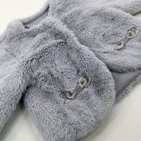 Bows Grey Fluffy Smart Coat - Girls 3-6 Months