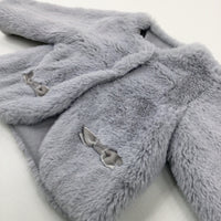 Bows Grey Fluffy Smart Coat - Girls 3-6 Months