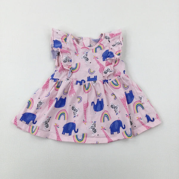 Animals & Rainbows Pink Jersey Dress - Girls 3-6 Months