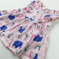 Animals & Rainbows Pink Jersey Dress - Girls 3-6 Months