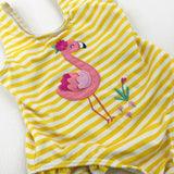 Flamingo Appliqued Yellow Striped Swimming Costume - Girls 3-6 Months