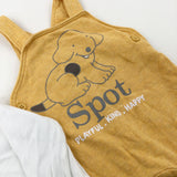 'Playful Kind Happy' Spot The Dog Yellow Dungarees & White Long Sleeve Bodysuit - Boys 6-9 Months