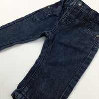 Dark Blue Denim Jeans With Adjustable Waist - Boys 6-9 Months