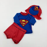 Superman Blue & Red Beach Top Shorts & Sun Hat - Boys 6-9 Months