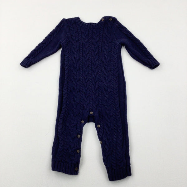 Patterned Navy Knitted Romper - Boys 6-9 Months