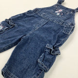 Flowers Embroidered Mid Blue Dungarees - Girls 6-9 Months