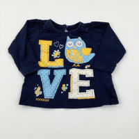 'Love' Owl & Flowers Navy Long Sleeve Top - Girls 6-9 Months