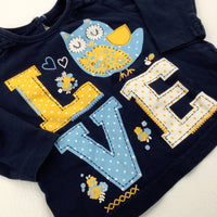 'Love' Owl & Flowers Navy Long Sleeve Top - Girls 6-9 Months