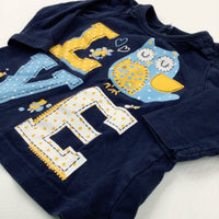 'Love' Owl & Flowers Navy Long Sleeve Top - Girls 6-9 Months