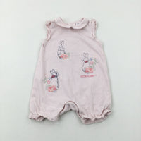 Peter Rabbit Embroidered Pink Romper - Girls 6-9 Months