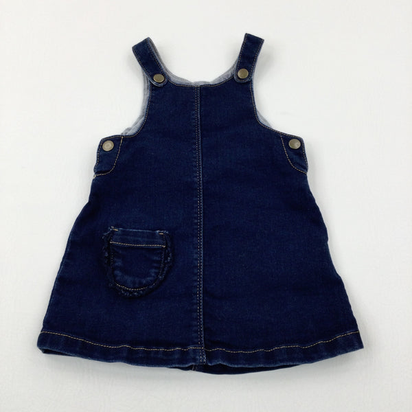 Dark Blue Denim Dungaree Dress - Girls 6-9 Months