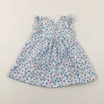 Flowers Blue & White Cord Dress - Girls 6-9 Months