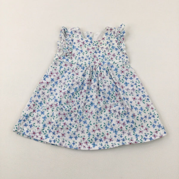 Flowers Blue & White Cord Dress - Girls 6-9 Months