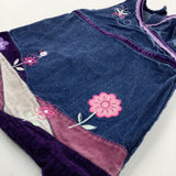 Flowers & Butterflies Appliqued Mid Blue Denim Dress - Girls 6-9 Months