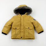 Yellow Heavyweight Coat With Fluffy Hood - Boys 9-12 Months