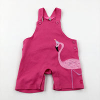 Party Flamingo Appliqued Pink Short Dungarees - Girls 9-12 Months