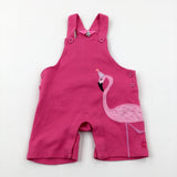 Party Flamingo Appliqued Pink Short Dungarees - Girls 9-12 Months