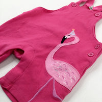 Party Flamingo Appliqued Pink Short Dungarees - Girls 9-12 Months