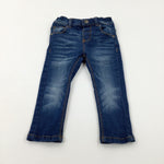 Mid Blue Denim Jeans With Adjustable Waist - Boys 12-18 Months