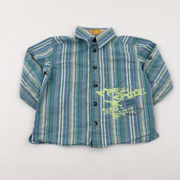 'Signs Of Graffiti' Blue & Green Striped Long Sleeve Shirt - Boys 12-18 Months