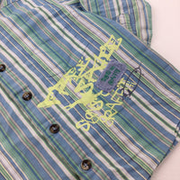 'Signs Of Graffiti' Blue & Green Striped Long Sleeve Shirt - Boys 12-18 Months