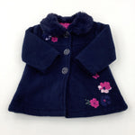 Flowers Embroidered Smart Navy Winter Coat - Girls 6-9 Months