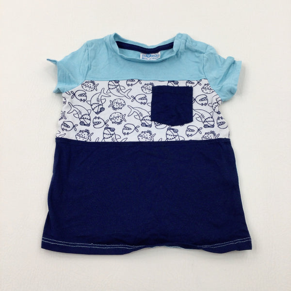 Fish & Sharks Blue Colourblock T-Shirt - Boys 12-18 Months