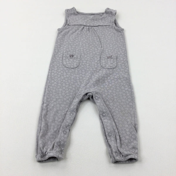 Flowers Grey Jersey Romper - Girls 6-9 Months