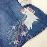 Unicorn Appliqued & Sequinned Mid Blue Denim Dress - Girls 9-12 Months