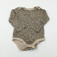 Animal Print Tan Long Sleeve Bodysuit - Girls 9-12 Months